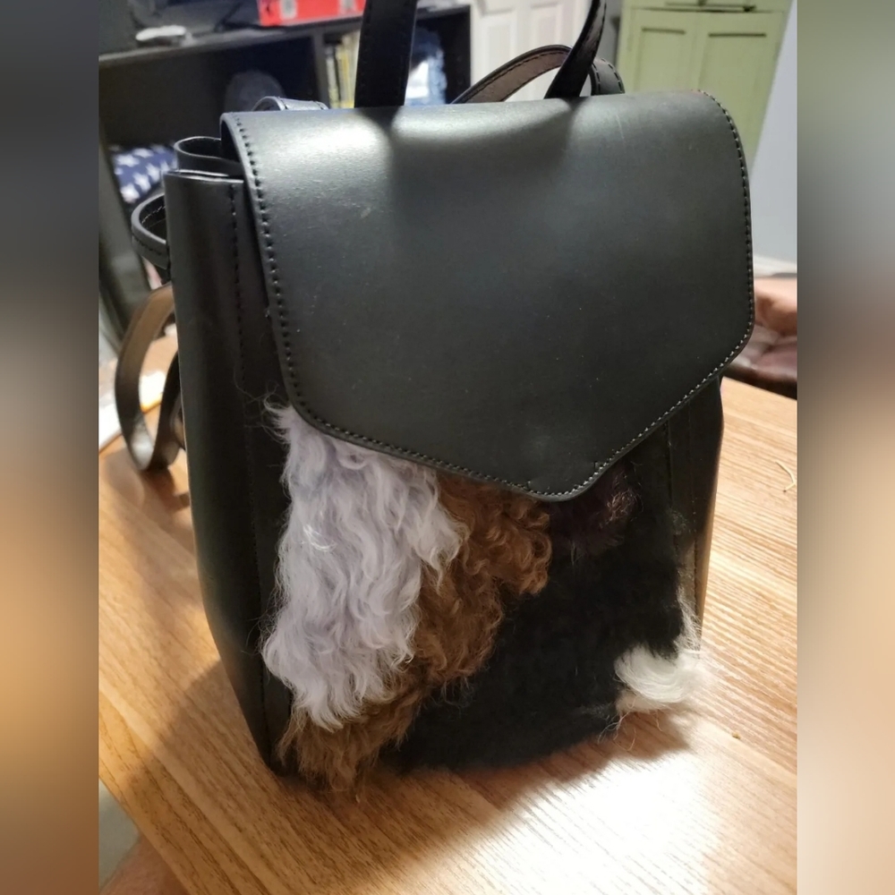 Loeffler Randall Multicolor Shearling And Black Leather Backpack